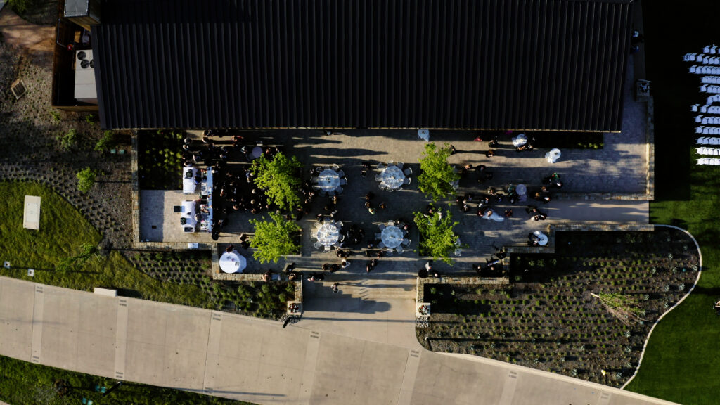 Dramatic overhead shot of a Boston venue showcasing its elegant architecture within the city.